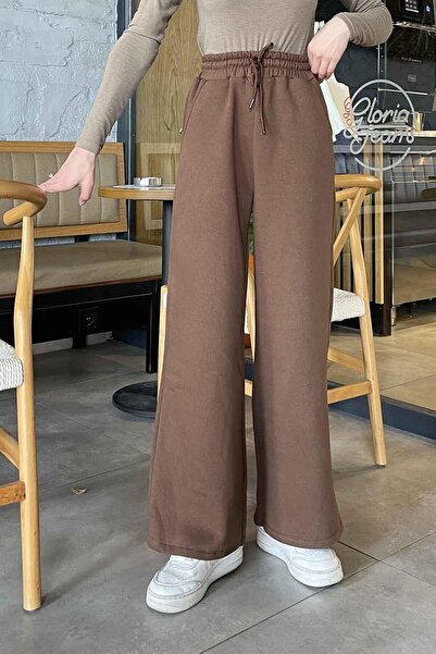 lamelif Acı Kahve Цветни трилентови широки панталони от спортен екип