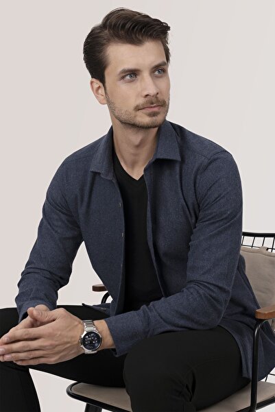 Etikmen Πουκάμισο σε κουτί δώρου Navy Blue Plain Lumberjack Slimfit