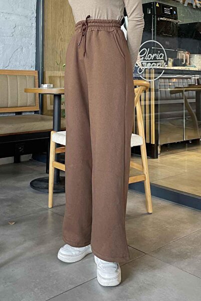 lamelif Acı Kahve Цветни трилентови широки панталони от спортен екип