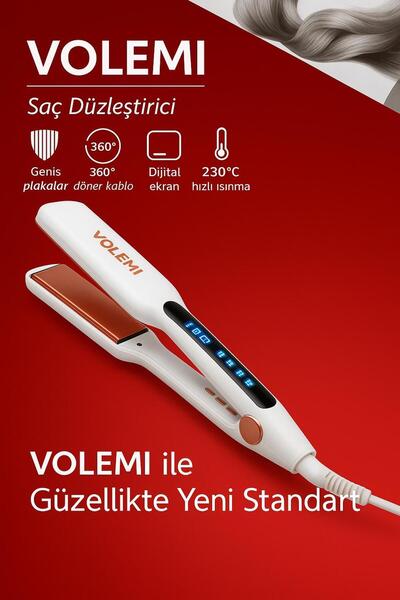VOLEMİ V-0099 Geniş Plakalı Saç Düzleştirici | Hızlı Isınma, Dijital LED Ekra...