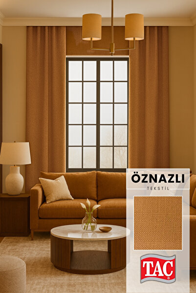 Taç Doğal Doku Keten Görünümlü Fon Perde – Ekstraforlu Büzgülü, Zengin Renk Kartelalı Model, Sade Şık