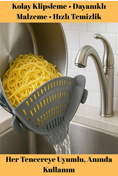 İyyaKee Klipsli Silikon Pratik Tencere ve Tava Süzgeci – Makarna, Sebze, Meyv...
