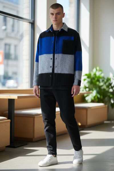 penyego gri mavi ve siyah renk spor tam kışlık oduncu gömlek