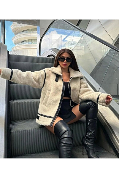 La Querta Μπεζ βελούδινο παλτό - Γυναικείο, Premium Design, LQ με φερμουάρ