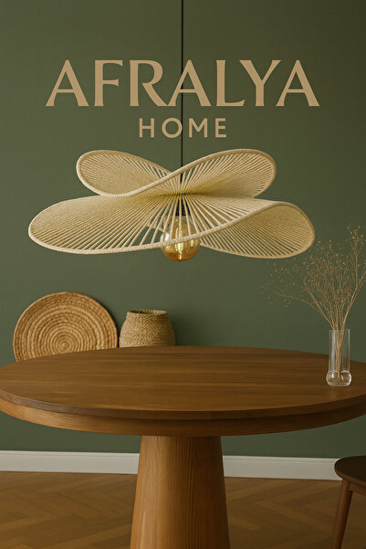 afralya home Hasır Sarkıt Avize 2 Şeritli avize / Bohem avize / Salon Modern Avize / Hasır Rattan Bambu Avize