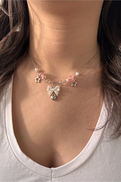 WhimsyWhite قلادة من الفولاذ على شكل نجمة فيونكة كوكيت، قلادة من الفولاذ مصنو...