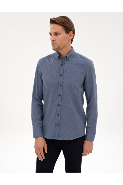 Pierre Cardin Koyu Mavi Flanel Dokulu Slim Fit Uzun Kollu Gömlek 50316751-VR032