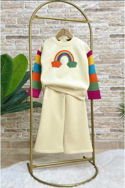 JELİBOOM Kız Çocuk Örme Pamuklu Kumaş 3 İplik Şardonlu Alt-Üst Takım