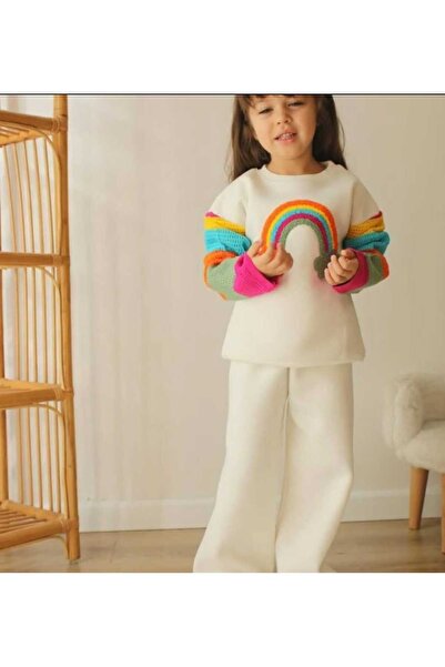 JELİBOOM Kız Çocuk Örme Pamuklu Kumaş 3 İplik Şardonlu Alt-Üst Takım