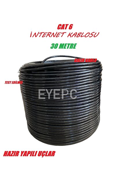 EYE PC 30 Mt Cat6 Cat 6 Kalin Internet Kablosu 30 Metre Patch Ket Siyah Iç-dı...