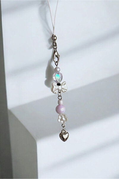 WhimsyWhite Bow Heart Flower Phone Strap - Coquette Soft Girl Phone Charm