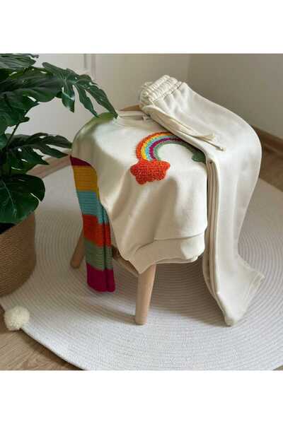 JELİBOOM Kız Çocuk Örme Pamuklu Kumaş 3 İplik Şardonlu Alt-Üst Takım