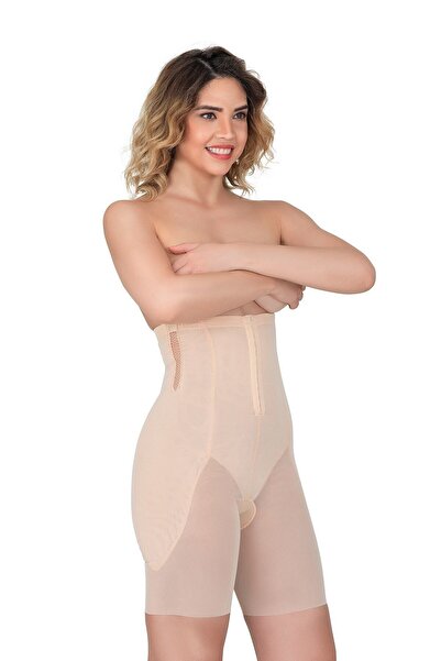 Emay Hamile Ten Toparlayıcı Ön Agraflı Tül Lazer Lohusa Korse Bej