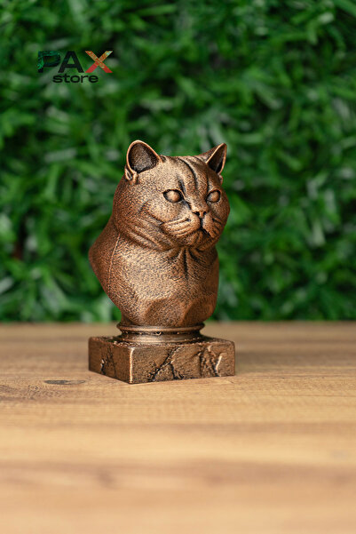 Makerpax British Shorthair Kedi Büst Heykel – El Yapımı Dekoratif Figür 10cm – Masa Üstü Süs Eşyası