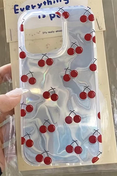 EWEC iPhone 17 Pro Compatible Cherry Themed Hologram Ins Style Imd Premium Phone Case