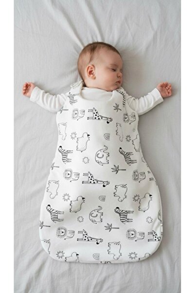 Lumos Trade Yenidoğan Bebek Organik Siyah Beyaz Safari Soft Kundak Uyku Tulumu 0-6 Ay - Önlük Hediyeli