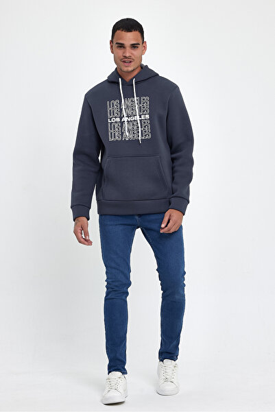 Superlife Süperlife Men's Hooded Comfortable Fit Fleece Inside 3 Thread Los Angeles Printed Sweatshirt Spr24Sw10
