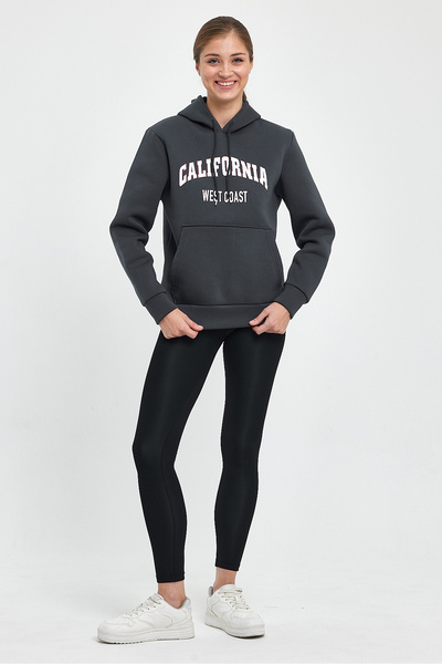 Superlife Women's Hooded Comfortable Fitted Fleece 3 thread Kangaroo Pocket California West Printed Sweatshirt