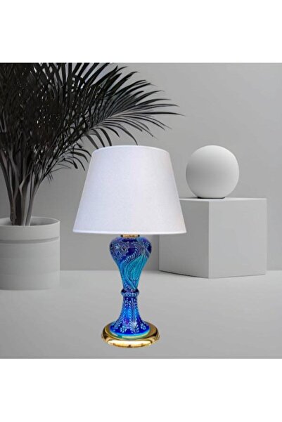 DEDE GORDİON ABAJUR GOLD KAPLAMALI MAVİ ÇİNİ KREM ŞAPKA