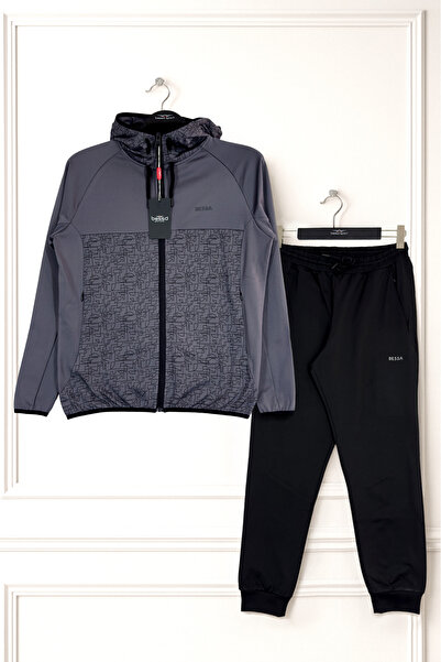 BESSA Smoked Scuba Diver Fabric Hooded Zippered Pocket Elastic Leg Men's Tracksuit Set