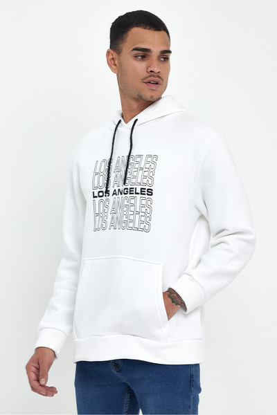 Superlife Süperlife Men's Hooded Comfortable Fit Fleece Inside 3 Thread Los Angeles Printed Sweatshirt Spr24Sw10