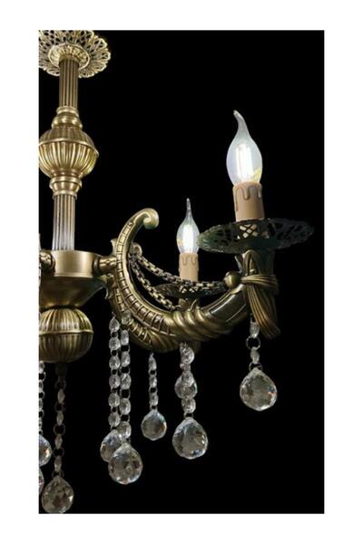 DEDE KRİSTAL TOP TAŞLI ZİNCİRLİ KOLLU ESKİTME KAPLAMALI METAL AVİZE