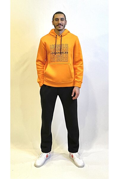 Superlife Süperlife Men's Hooded Comfortable Fit Fleece Inside 3 Thread Los Angeles Printed Sweatshirt Spr24Sw10