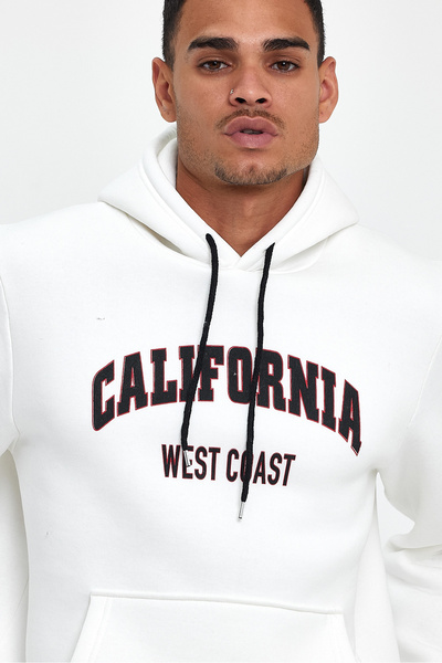 Superlife Ανδρικό μπλουζάκι με κουκούλα άνετο εντός φλις 3 νημάτων Californıa West printed spr24sw08