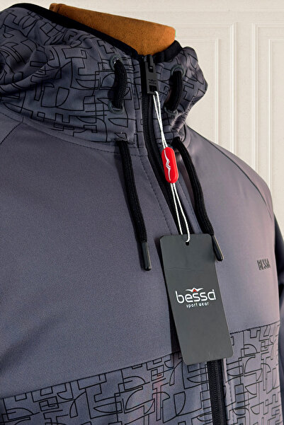 BESSA Smoked Scuba Diver Fabric Hooded Zippered Pocket Elastic Leg Men's Tracksuit Set