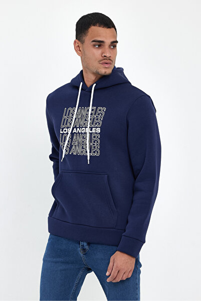 Superlife Süperlife Men's Hooded Comfortable Fit Fleece Inside 3 Thread Los Angeles Printed Sweatshirt Spr24Sw10