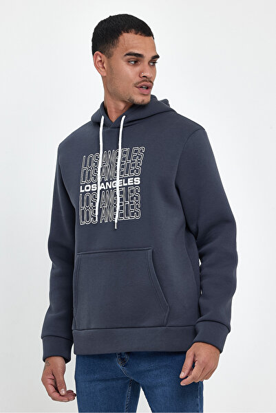 Superlife Süperlife Men's Hooded Comfortable Fit Fleece Inside 3 Thread Los Angeles Printed Sweatshirt Spr24Sw10