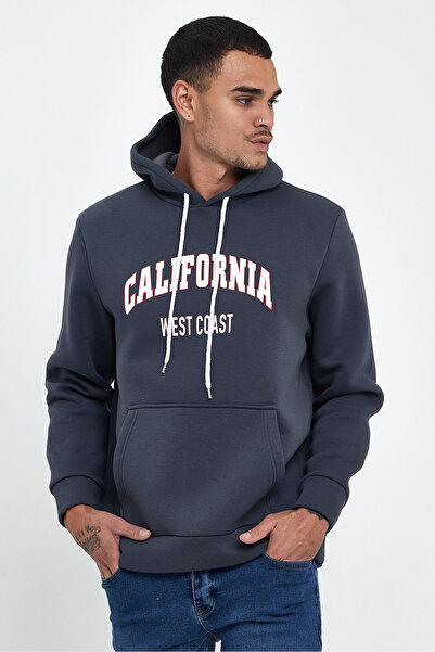 Superlife Ανδρικό μπλουζάκι με κουκούλα άνετο εντός φλις 3 νημάτων Californıa West printed spr24sw08