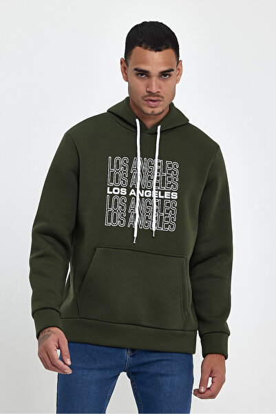 Superlife Süperlife Men's Hooded Comfortable Fit Fleece Inside 3 Thread Los Angeles Printed Sweatshirt Spr24Sw10