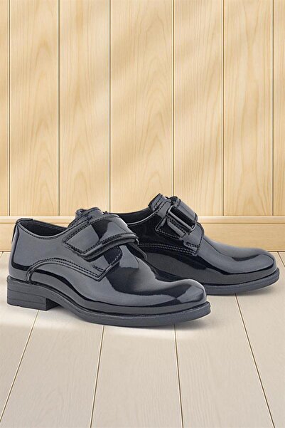 Rakerplus Pantofi de școală pentru copii Oxford cu velcro din piele neagră