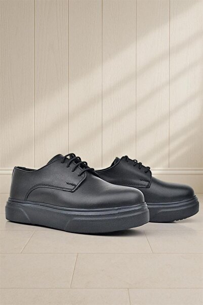 Rakerplus Derby Genuine Leather Black Matte High Sole Children's Classic Shoes