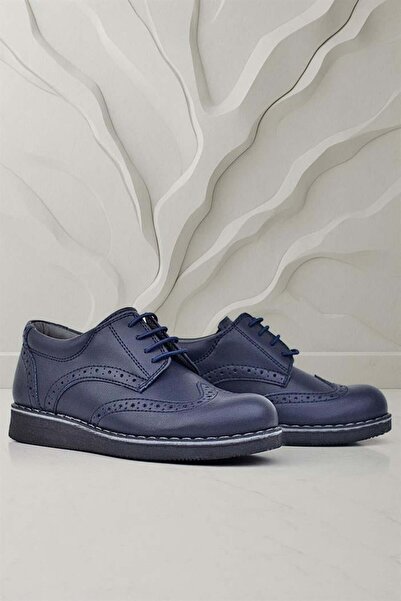 Rakerplus Navy Blue Matte Laced Boys' Classic Shoes