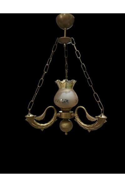 DEDE TEKLİ RİGA AVİZE ZİNCİRLİ ESKİTME BAL RENGİ CAMLI