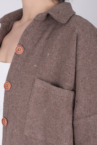 armonika Kadın Açık Kahve Oversize Kaşe Cepli Gömlek Arm-22y001156