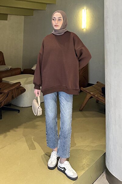 lamelif Оверсайз суитшърт Jasmin с велосипедна яка в цвят Bitter Brown