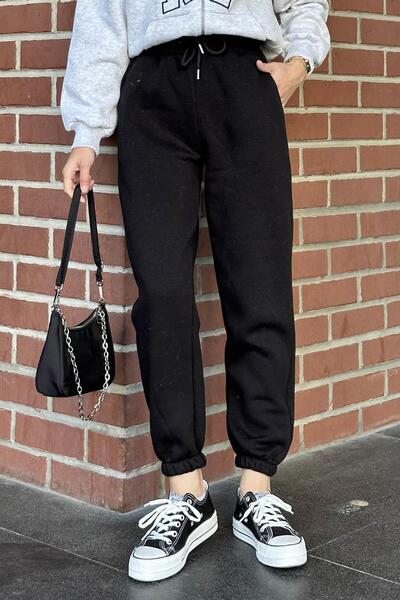 lamelif Three thread tracksuit with waist tie detail black