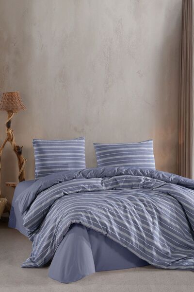 VAROL Set cuvertură dublă cu dungi din satin elastic