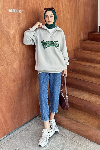 lamelif Universiy με τύπωμα Τριών Σκληρών Πλέγματος Γκρι Φούτερ