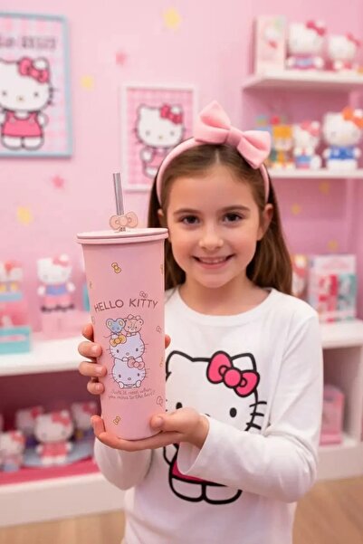 Miniso Sanrio Lisanslı Pipetli Paslanmaz Çelik Matara 800mL (Hello Kitty)