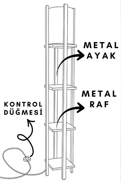ARTILED Modern Metal Gövdeli-Raflı Dekoratif Ayaklı Lambader – 22x22x145