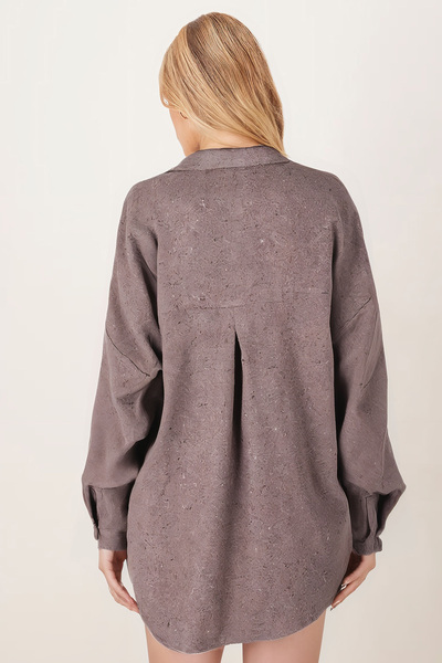 armonika Kadın Açık Kahve Oversize Kaşe Cepli Gömlek Arm-22y001156