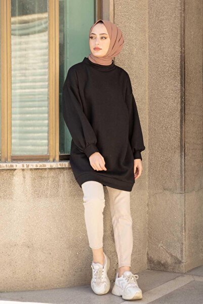 lamelif Tunica cu mâneci cu balon cu trei fire, neagră