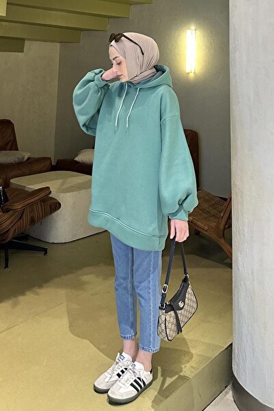 lamelif Hanorac cu mâneci cu balon cu trei fire, verde mentă