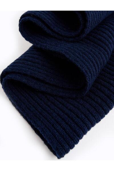 Jimmy Key Navy Blue Stripe Patterned Wool Scarf