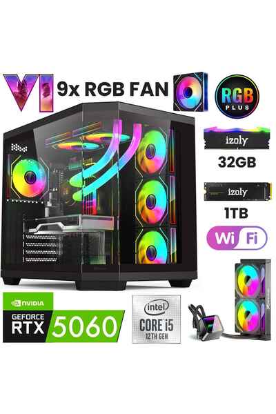 IZOLY GTA 16X i5 12400F 32GB DDR5 1TB M.2 NVMe RTX5060 8GB 240mm Sıvı Soğutma...
