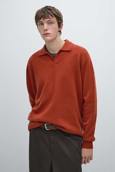 Massimo Dutti Yün karışımlı V yaka polo yaka kazak